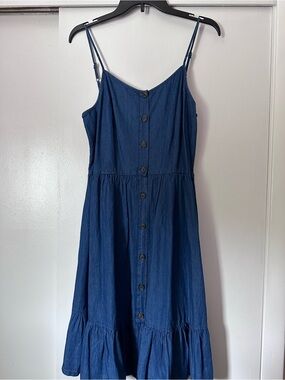 Japna Navy Blue Backless Button-Front Sundress